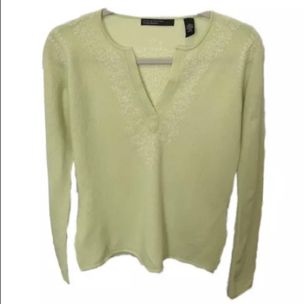 lord & taylor two ply cashmere light green sweater